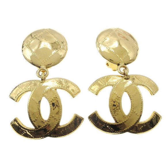 Chanel CC Dangle Earrings Clip-On Gold - Picture 1 of 4